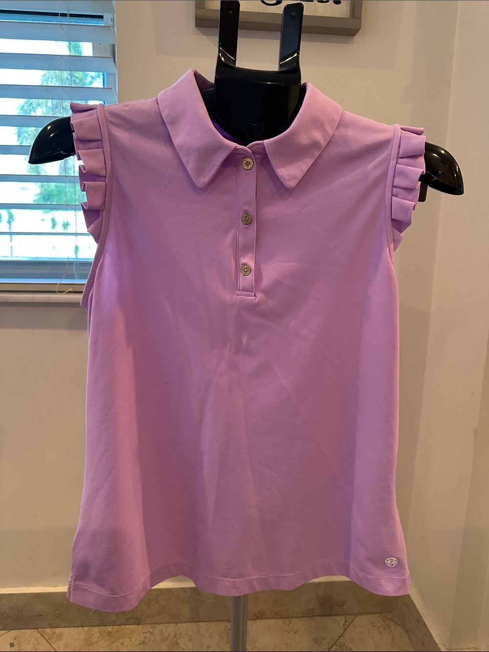 Lilly Pulitzer LUXLETIC Lavender Ruffle-Sleeve Polo Tank